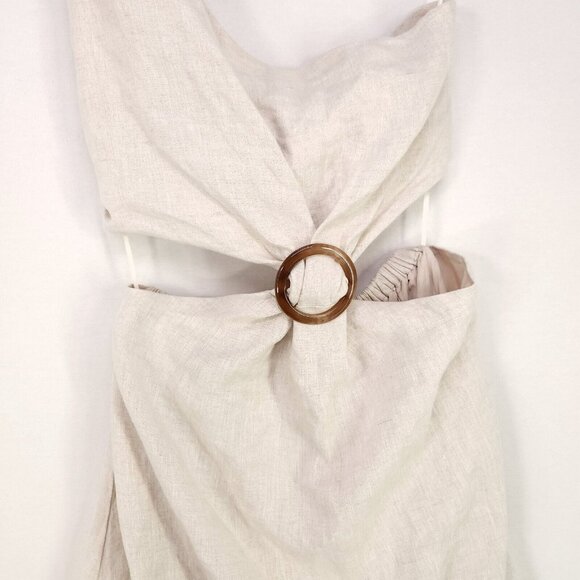 Bohme Linen Dress Medium One Shoulder Maxi Cut Out Bohemian Natural Minimalist - Picture 4 of 13
